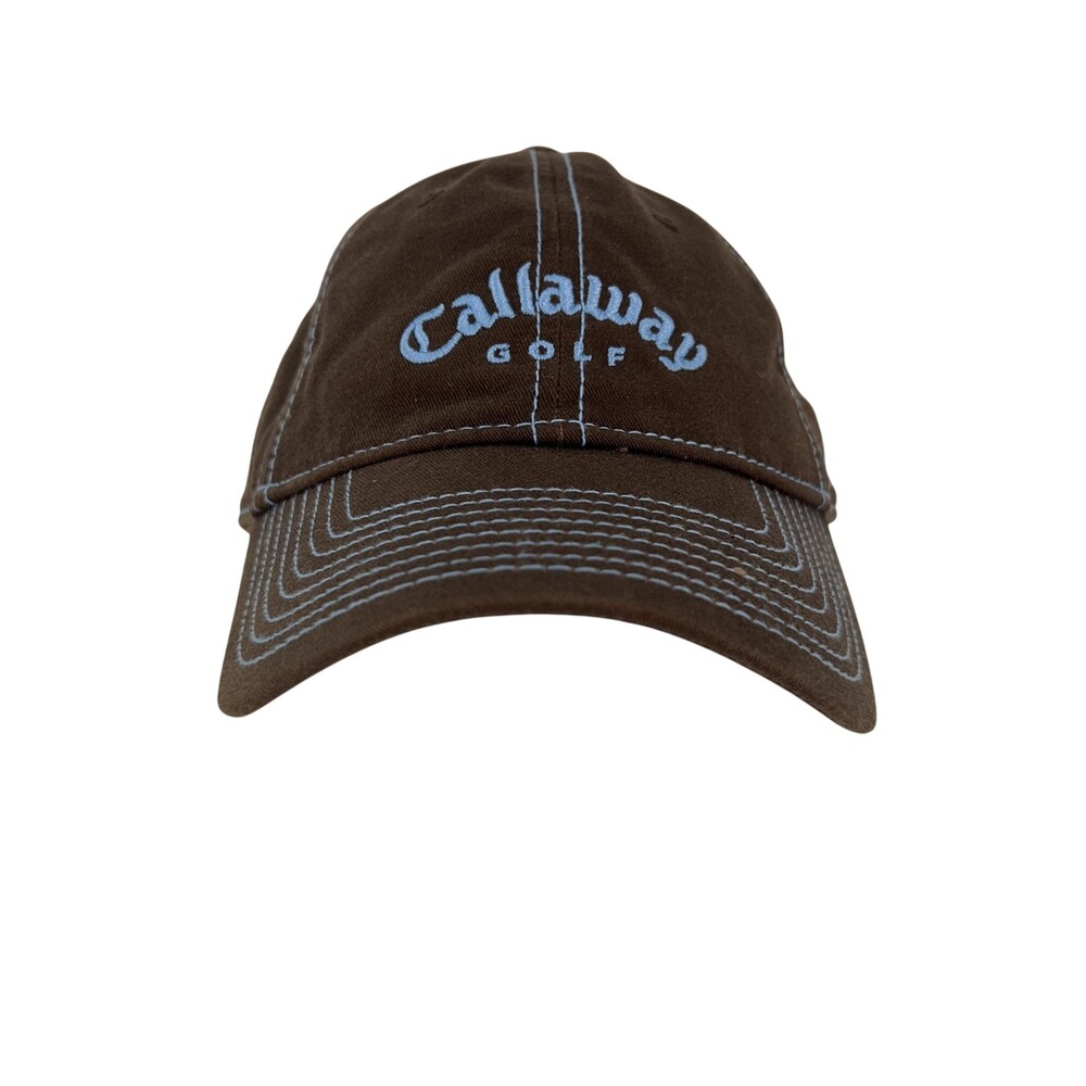 Callaway Golf Hat Cap Strap Back Brown Blue Mesh Lining Mens Golf Adjustable